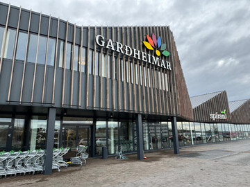 The garden centre"s striking asymmetrical roofs have already become a prominent landmark.