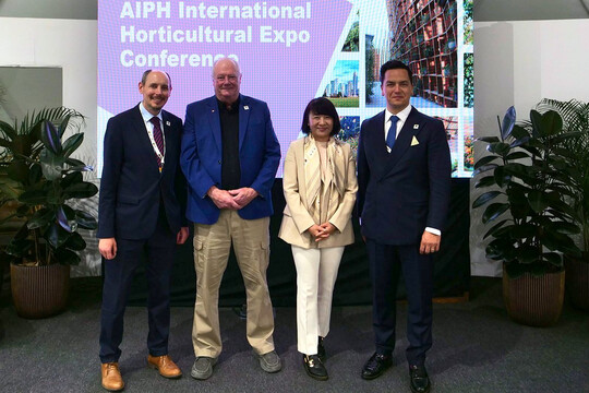 From left: AIPH Executive: Secretary General Tim Briercliffe (UK); Vice President Bill Hardy (Canada); Vice President Dr Holly Peng (China); and Leonardo Capitanio, President (Italy).