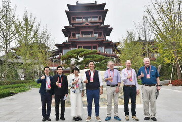Some of the members of the International Jury at the main entrance of Expo 2024 Chengdu.