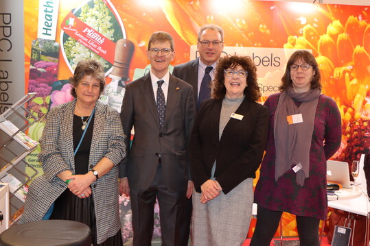 From left Dr Elizabeth Warham, Department for international Trade; Rafe Courage, Consul General; Jeremy Watkinson, MD of PPC Labels, Pat Flynn,
cha Trade Association Manager
and Catherine Pilling, senior project manager, PPC Labels