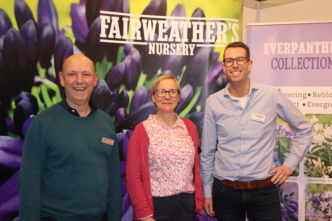 Patrick Fairweather, Sharon Lowndes and a visitor to the stand of Fairweathers Nurseries