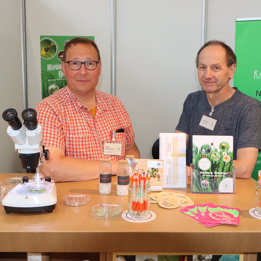 Biological crop protection was on display at the Katz Biotech stand, where Martin Kamphusmann (left) and Dr. Peter Katz were on hand to answer questions.