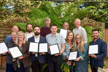 The team from The Old Railway Line Garden Centre celebrating their awards on the night, which included Garden Centre of the Year (DGC), with GCA CEO Peter Burks (back middle) and GCA Inspector, Phil McCann (back right).