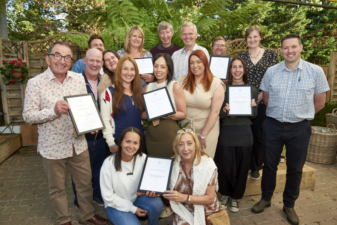 The team from Pughs Garden Village, Wenvoe, who were named Garden Centre of the Year (GC) and received five other awards with GCA CEO Peter Burks (back middle left), GCA Inspector, Phil McCann (back middle right) and GCA Area Chair Huw Lewis (far right).