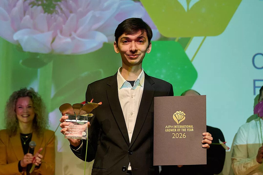 Award for the next generation: Henil Vashi (Robin Tacchi Plants, UK) celebrates winning the title of "Young International Grower of the Year 2026."